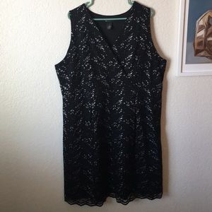 Black and silver lace sleeveless dress with belt